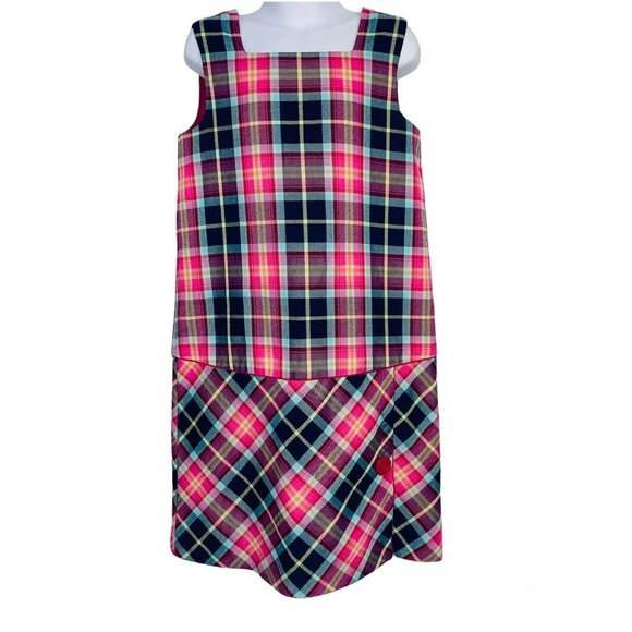 Talbots Girls Dress Size 7 Pink Blue Plaid Sleeveless Jumper Pinafore - Picture 1 of 10